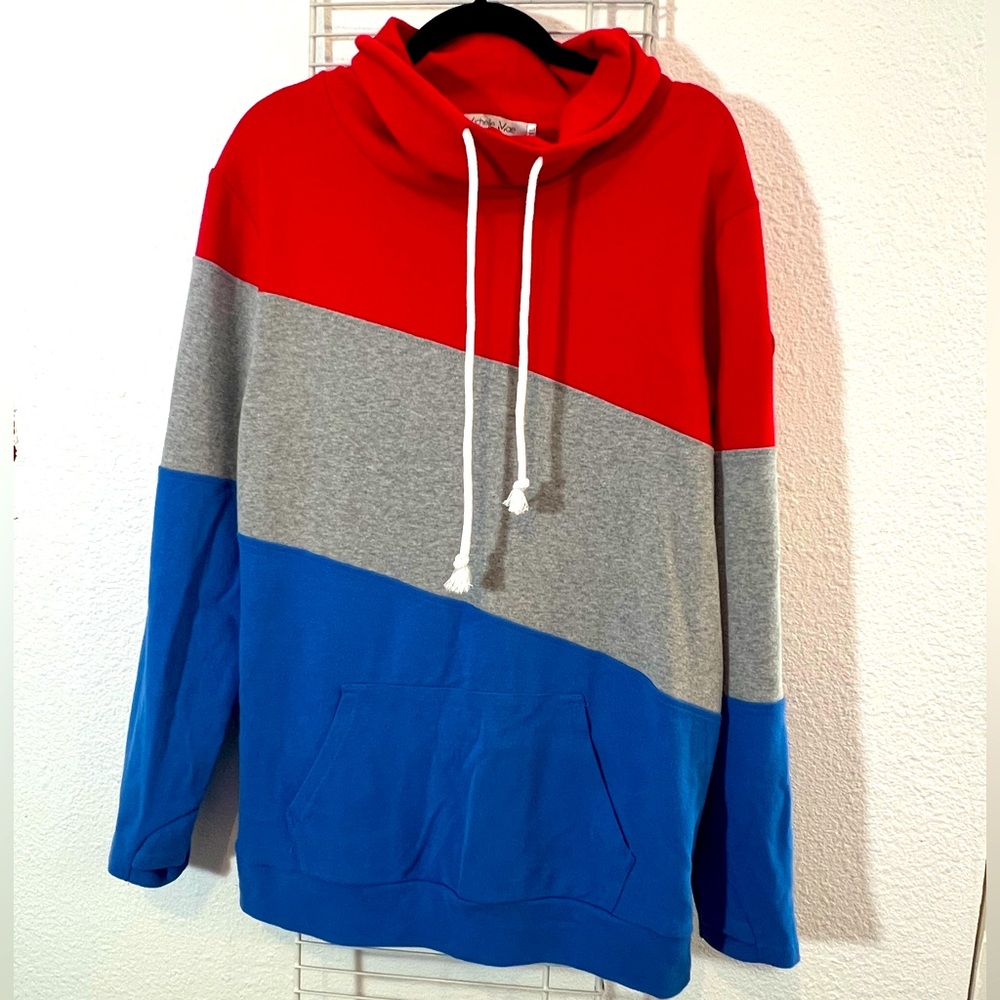 Michelle Mae Red and Gray Colorblock Hoodie